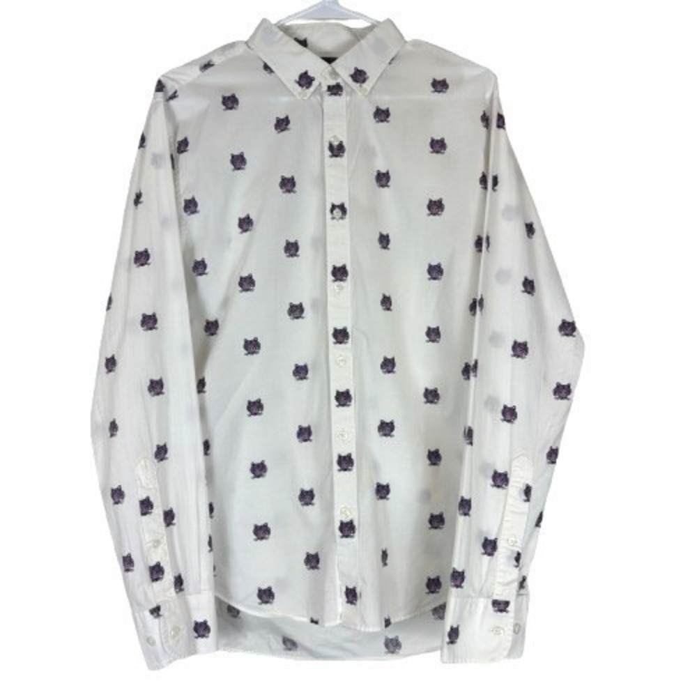 Bonobos Mens Slim Fit Button Down Shirt Tiger Head Print White Purple Medium